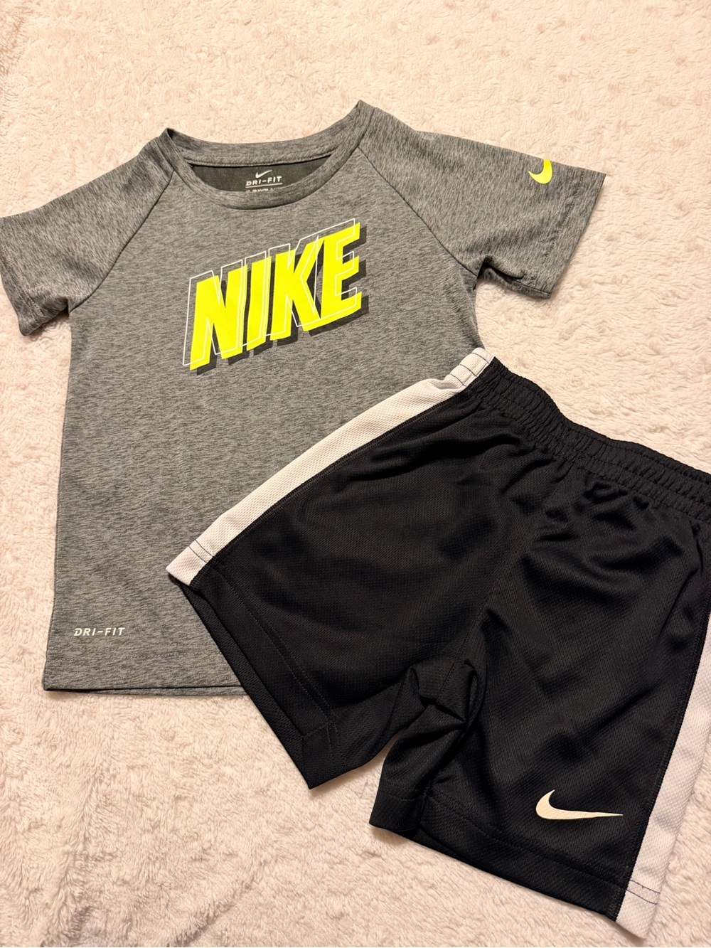Nike 3/4t Gray Tee & Black Shorts Set dry fit  with Bright Yellow Logo